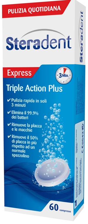 STERADENT TRIPLE ACTION PLUS 60 COMPRESSE PULENTI - Farmacia Dott. Pasquale Russo