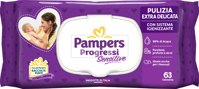 PAMPERS PROGRESSI SALVIETTE SENSITIVE ALOE RICARICA 63 PEZZI - Farmacia Dott. Pasquale Russo