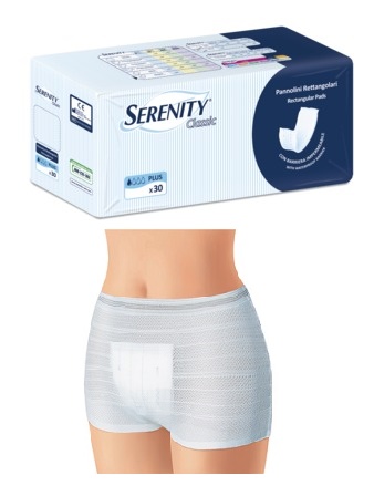 PANNOLONE PER INCONTINENZA FORMATO RETTANGOLARE CON BARRIERA SERENITY 30 PEZZI - Farmacia Dott. Pasquale Russo