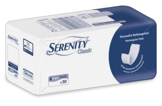 PANNOLONE PER INCONTINENZA RETTANGOLARE SENZA BARRIERA IMPERMEABILE SERENITY CLASSIC 30 PEZZI - Farmacia Dott. Pasquale Russo