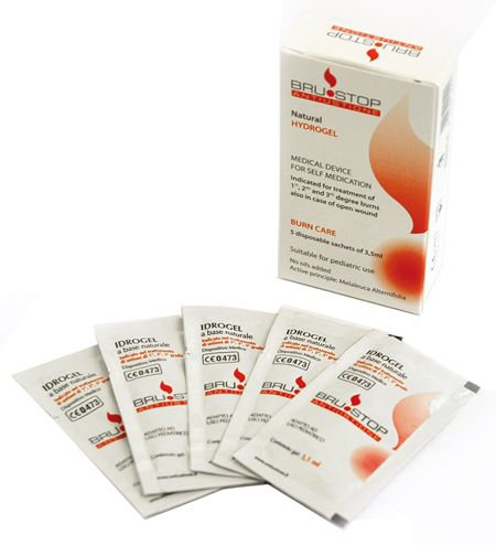 MEDICAZIONE SPECIALE ATTIVA PER USTIONI BRUSTOP CON IDROGEL A BASE NATURALE 5 BUSTE DA 3,5 ML - Farmacia Dott. Pasquale Russo