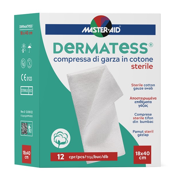 GARZA COMPRESSA MASTER-AID DERMATESS COTONE 18X40CM 12 PEZZI - Farmacia Dott. Pasquale Russo