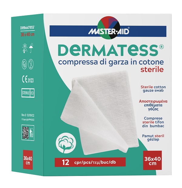 GARZA COMPRESSA MASTER-AID DERMATESS COTONE 36X40CM 12 PEZZI - Farmacia Dott. Pasquale Russo