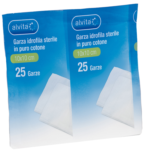 GARZA IDROFILA IN PURO COTONE ALVITA 10X10CM 25 PEZZI - Farmacia Dott. Pasquale Russo