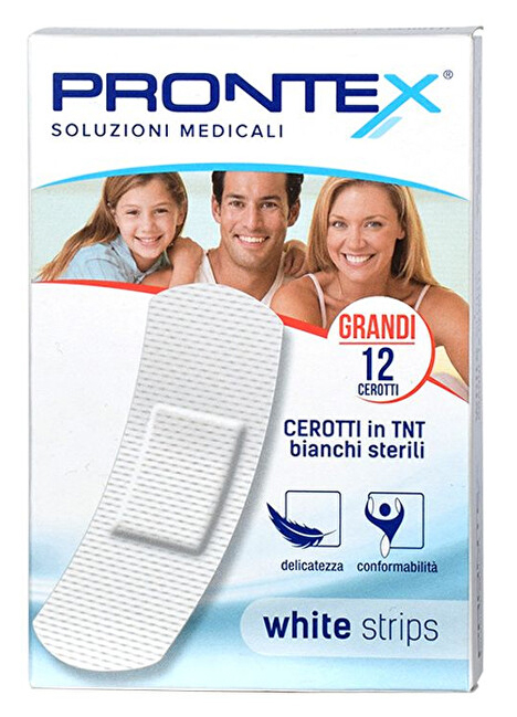 CEROTTO PRONTEX WHITE STRIPS IN TESSUTO NON TESSUTO BIANCO STERILE SCATOLA 12 CEROTTI GRANDI - Farmacia Dott. Pasquale Russo