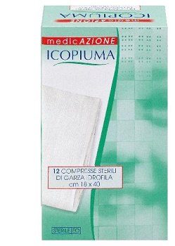 ICOPIUMA GARZA COMPRESSA IDROFILA IN COTONE PIEGATA STERILE SENZA FILO DI BARIO TITOLO 12/8 MISURA 18X40 CM IN BUSTA SINGOLA 12 PEZZI - Farmacia Dott. Pasquale Russo