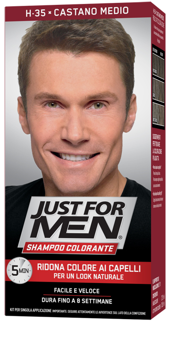JUST FOR MEN SHAMPOO COLORANTE H35 CASTANO MEDIO ATTIVATORE CHIARO 38,5 ML + BASE COLORE 27,5 ML - Farmacia Dott. Pasquale Russo