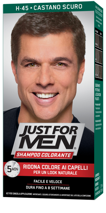 JUST FOR MEN SHAMPOO COLORANTE H45 CASTANO SCURO ATTIVATORE CHIARO 38,5 ML + BASE COLORE 27,5 ML - Farmacia Dott. Pasquale Russo