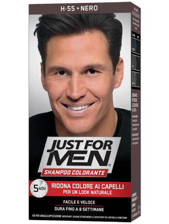JUST FOR MEN SHAMPOO COLORANTE H55 NERO ATTIVATORE CHIARO 38,5 ML + BASE COLORE 27,5 ML - Farmacia Dott. Pasquale Russo