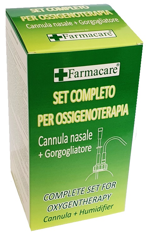 SET PER OSSIGENOTERAPIA CON SOSTEGNO A OCCHIALE MUNITO DI TUBO DI COLLEGAMENTO FLESSIBILE ANTIOTTURAMENTO ED UN GORGOGLIATORE PER UMIDUFUCAZIONE - Farmacia Dott. Pasquale Russo
