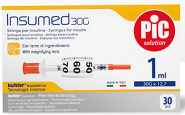 SIRINGA INSULINA PIC INSUMED 1 ML 100 UI AGO GAUGE 30 12,7 MM SENZA SPAZIO MORTO 30 PEZZI - Farmacia Dott. Pasquale Russo