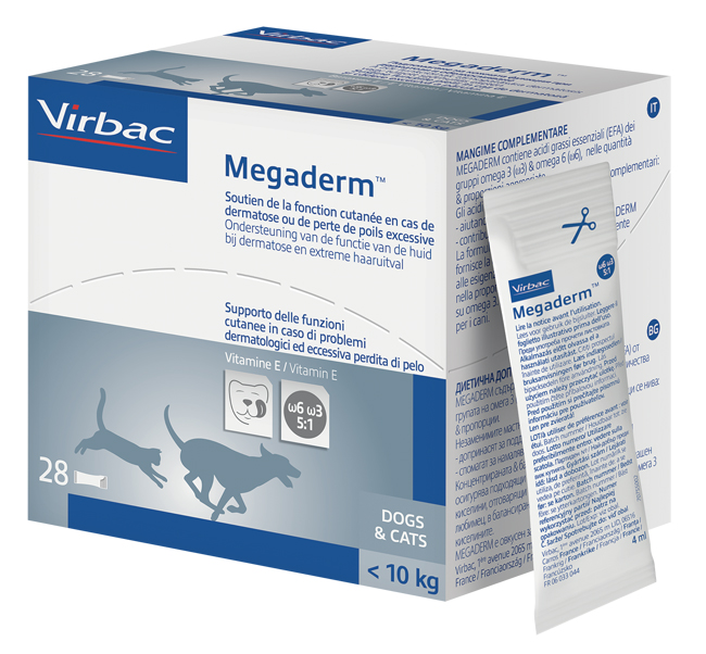 MEGADERM SUPPLEMENTO GATTI E CANI INFERIORI A 10 KG SCATOLA DA 32 SACCHETTI MONODOSE 4 ML - Farmacia Dott. Pasquale Russo