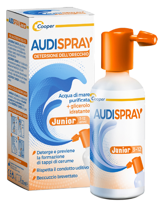 AUDISPRAY JUNIOR 3-12 ANNI SOLUZIONE DI ACQUA DI MARE IPERTONICA SPRAY SENZA GAS IGIENE ORECCHIO 25ML - Farmacia Dott. Pasquale Russo