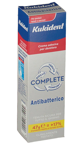 KUKIDENT COMPLETE CREMA ADESIVA PER PROTESI DENTARIE CON ANTIBATTERICO 47 G - Farmacia Dott. Pasquale Russo