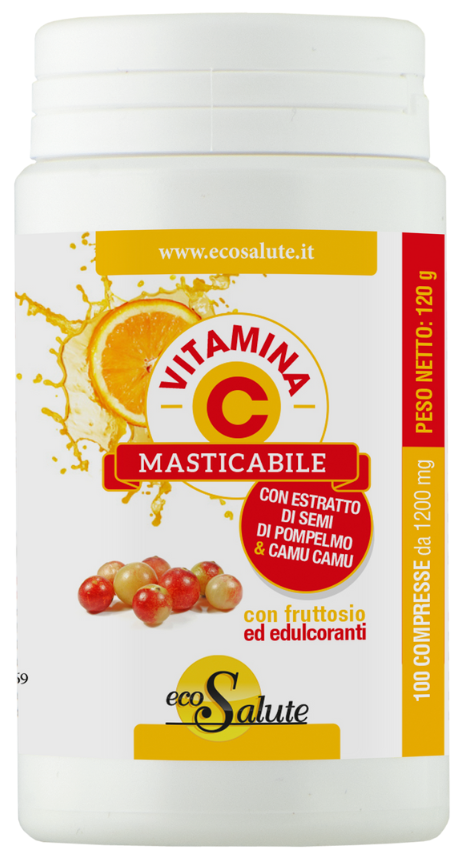 VITAMINA C MASTICABILE CON ESTRATTO DI SEMI DI POMPELMO + CAMU CAMU 100 COMPRESSE BARATTOLO 120 G - Farmacia Dott. Pasquale Russo