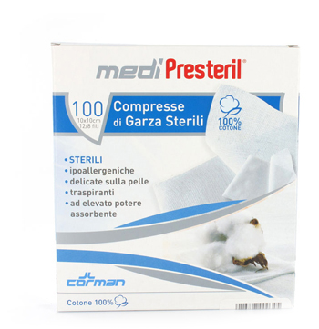 GARZA COMPRESSA MEDIPRESTERIL FU STERILE MONOUSO 10X10CM 100PEZZI - Farmacia Dott. Pasquale Russo