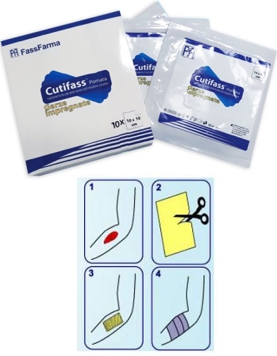 CUTIFASS GARZA 10X10 CM IMPREGNATA CON POMATA 10 PEZZI - Farmacia Dott. Pasquale Russo