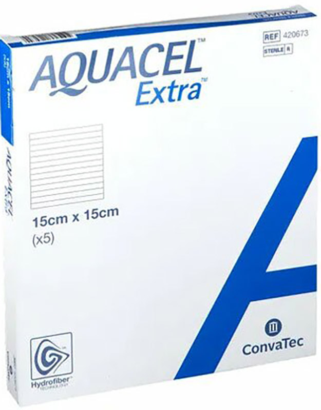 MEDICAZIONE IN HYDROFIBER E IONI ARGENTO INTESSUTA IN LYOCELL AQUACEL AG EXTRA DRS 15X15CM 5 PEZZI - Farmacia Dott. Pasquale Russo