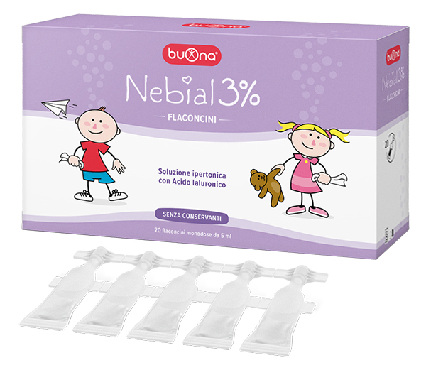 NEBIAL FLACONCINI SOLUZIONE SALINA IPERTONICA DI SODIO CLORURO AL 3% CON ACIDO IALURONICO 20X5 ML - Farmacia Dott. Pasquale Russo