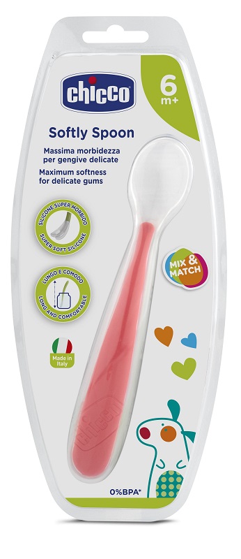 CHICCO CUCCHIAIO MORBIDO SILICONE 6M+ ROSSO UP - Farmacia Dott. Pasquale Russo