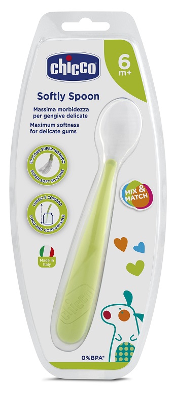 CHICCO CUCCHIAIO MORBIDO SILICONE 6M+ VERDE UP - Farmacia Dott. Pasquale Russo