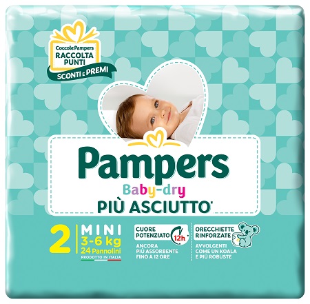 PANNOLINI PER BAMBINI PAMPERS BABY DRY DOWNCOUNT NO FLASH MINI 24 PEZZI BUONO SCONTO - Farmacia Dott. Pasquale Russo