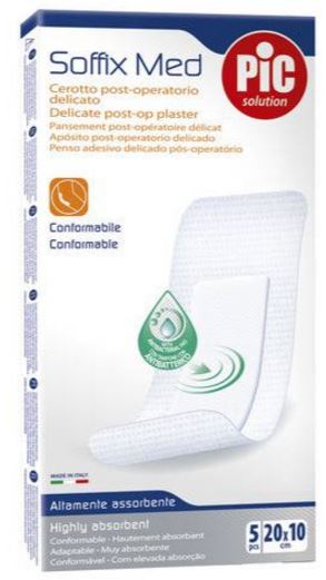 CEROTTO PIC SOFFIX MED IN TNT CON TAMPONE CENTRALE ASSORBENTE STERILE MONOUSO 10X20 CM ANTIBATTERICO 5 PEZZI - Farmacia Dott. Pasquale Russo