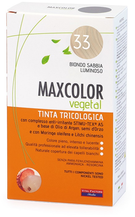 MAXCOLOR VEGETAL TINTA TRICOLOGICA 33 BIONDO SABBIA LUMINOSO 140 ML - Farmacia Dott. Pasquale Russo