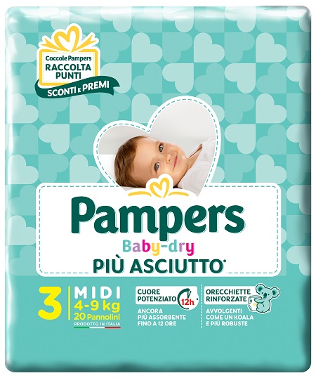 PAMPERS BABY DRY DOWNCOUNT MIDI 20 PEZZI - Farmacia Dott. Pasquale Russo