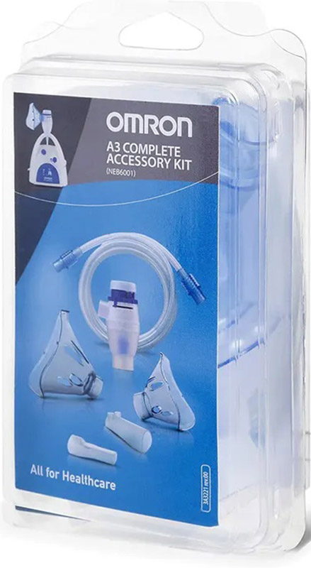 OMRON A3 COMPLETE KIT RICAMBIO AMPOLLA REGOLABILE + TUBO + MASCHERINA PEDIATRICA + MASCHERINA ADULTI + FORCELLE NASALI + BOCCAGLIO - Farmacia Dott. Pasquale Russo