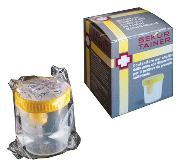 CONTENITORE PER URINA SEKUR TRAINER CON TAPPO A VITE E SONDA PER PRELIEVO DA PROVETTA SOTTOVUOTO 120ML - Farmacia Dott. Pasquale Russo