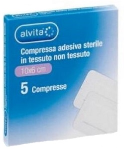 ALVITA GARZA COMPRESSA ADESIVA STERILE IN TESSUTO NON TESSUTO ESTENSIBILE BIANCO 10X6CM 5 PEZZI - Farmacia Dott. Pasquale Russo