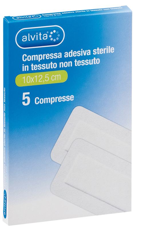 ALVITA GARZA COMPRESSA AUTOADESIVA IN TNT 10X12,5CM 5 PEZZI - Farmacia Dott. Pasquale Russo