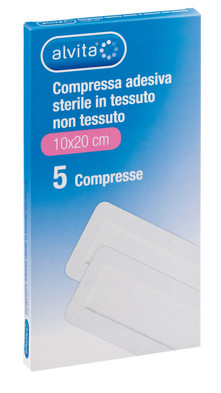 ALVITA GARZA COMPRESSA AUTOADESIVA IN TNT 10X20CM 5 PEZZI - Farmacia Dott. Pasquale Russo