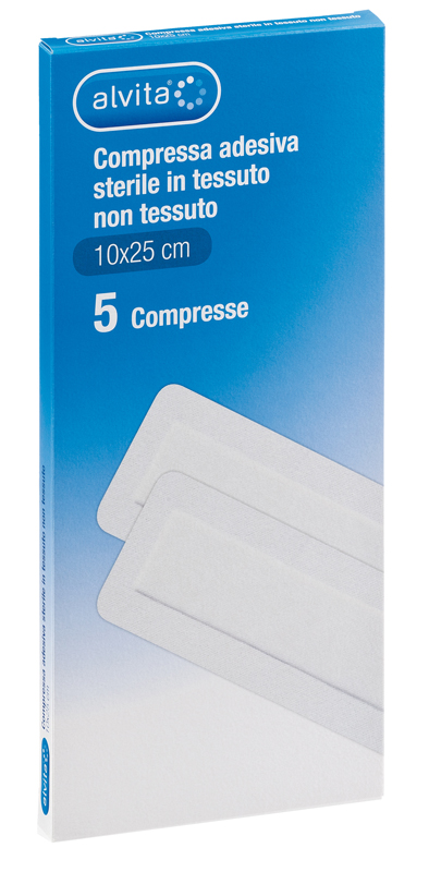 ALVITA GARZA COMPRESSA AUTOADESIVA IN TNT 10X25CM 5 PEZZI - Farmacia Dott. Pasquale Russo