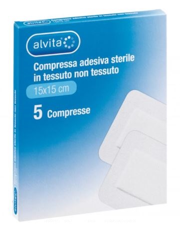 ALVITA GARZA COMPRESSA ADESIVA STERILE IN TESSUTO NON TESSUTO ESTENSIBILE BIANCO 15X15CM 5 PEZZI - Farmacia Dott. Pasquale Russo