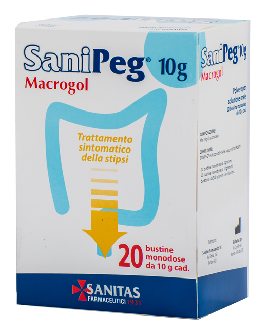 SANIPEG MACROGOL POLVERE PER SOLUZIONE ORALE 20 BUSTE DA 10 G - Farmacia Dott. Pasquale Russo