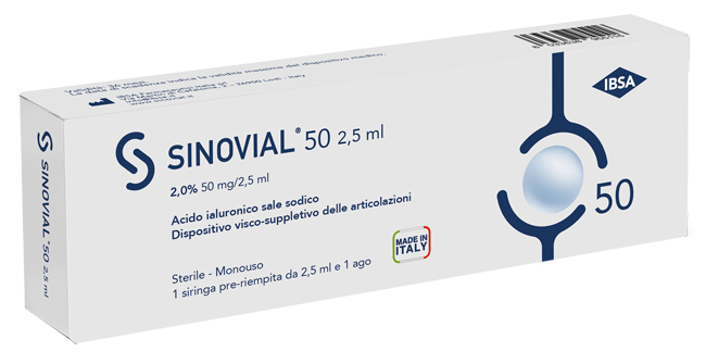 SIRINGA INTRA-ARTICOLARE SINOVIAL 50 ACIDO IALURONICO SALE SODICO 2% 50MG/2,5ML 2,5ML + AGO 21 GAUGE - Farmacia Dott. Pasquale Russo