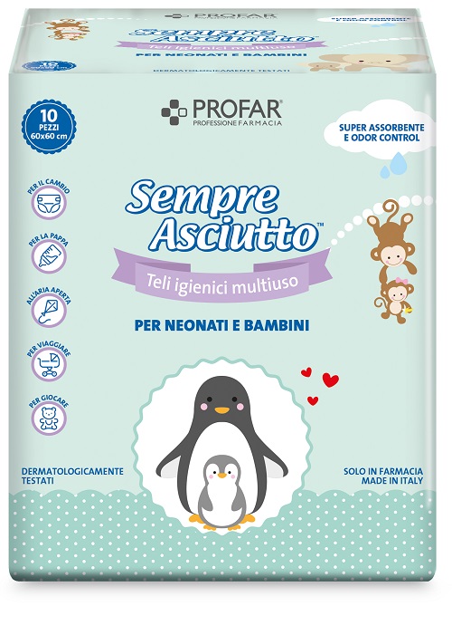 TELO IGIENICO MULTIUSO PROFAR SEMPRE ASCIUTTO PER NEONATI E BAMBINI 60X60CM 10 PEZZI - Farmacia Dott. Pasquale Russo