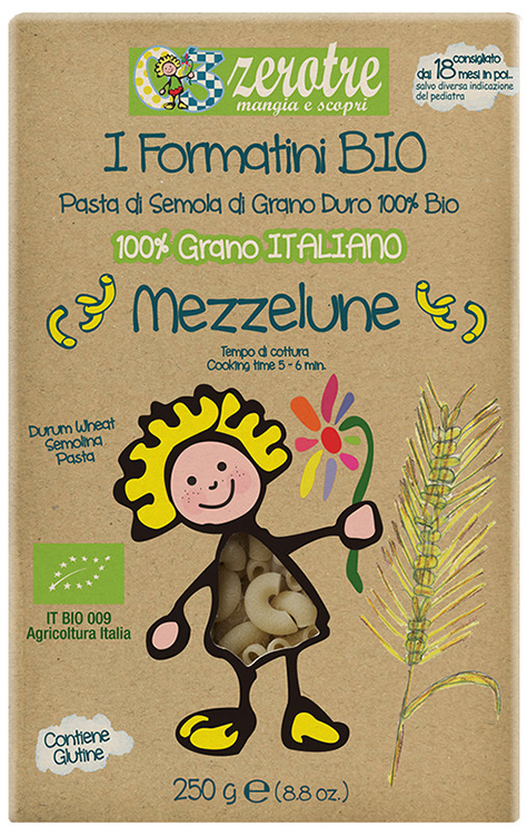 ZEROTRE MEZZELUNE PASTA DI MAIS E RISO BIOLOGICA SENZA GLUTINE SCATOLA 250 G - Farmacia Dott. Pasquale Russo