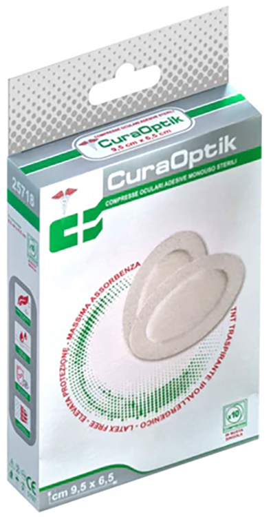 COMPRESSA OCULARE STERILE ADESIVA CURA OPTIK IN PURO COTONE PER MEDICAZIONE MONOUSO AD INCARTO SINGOLO 10 PEZZI - Farmacia Dott. Pasquale Russo