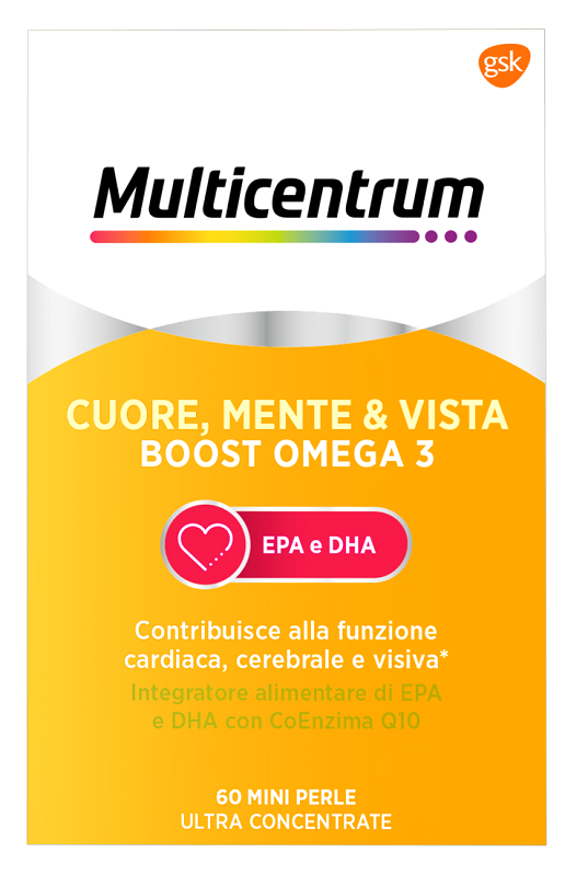 MULTICENTRUM CUORE MENTE E VISTA BOOST OMEGA 3 60 MINI PERLE - Farmacia Dott. Pasquale Russo