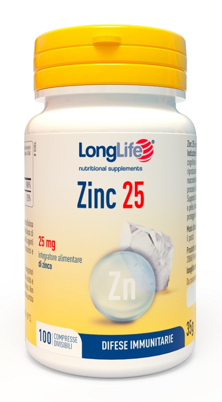 LONGLIFE ZINC 25 MG 100 COMPRESSE DIVISIBILI - Farmacia Dott. Pasquale Russo