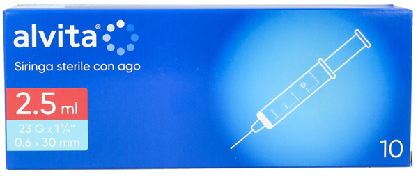 SIRINGA PER INFUSIONE E IRRIGAZIONE ALVITA 2,5 ML CON AGO 23 GAUGE 1 1/4 0,6X30MM 10 PEZZI - Farmacia Dott. Pasquale Russo