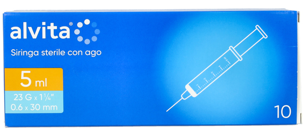 SIRINGA PER INFUSIONE E IRRIGAZIONE ALVITA 5 ML CON AGO 23 GAUGE 1 1/4 0,6X30MM 10 PEZZI - Farmacia Dott. Pasquale Russo