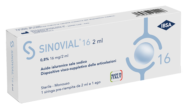 SIRINGA INTRA-ARTICOLARE SINOVIAL 16 ACIDO IALURONICO SALE SODICO 0,8% 16MG/2ML 2ML + AGO 21 GAUGE - Farmacia Dott. Pasquale Russo