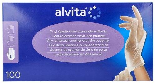 GUANTI DA ISPEZIONE ALVITA IN VINILE SENZA TALCO L 100 PEZZI - Farmacia Dott. Pasquale Russo