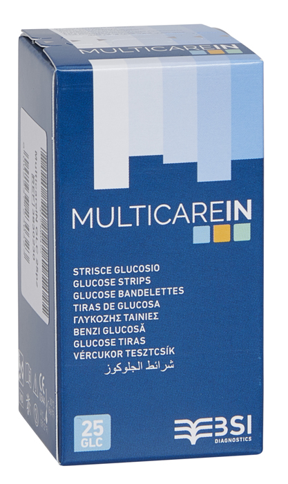 STRISCE MISURAZIONE GLICEMIA MULTICARE IN GLUCOSIO ELETTRODO 25 PEZZI - Farmacia Dott. Pasquale Russo