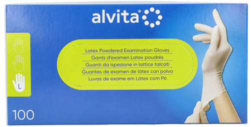 GUANTI DA ISPEZIONE ALVITA IN LATTICE TALCATI L 100 PEZZI - Farmacia Dott. Pasquale Russo