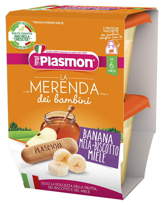 PLASMON LA MERENDA DEI BAMBINI MERENDE BANANA MELA BISCOTTO MIELE ASETTICO 2 X 120 G - Farmacia Dott. Pasquale Russo